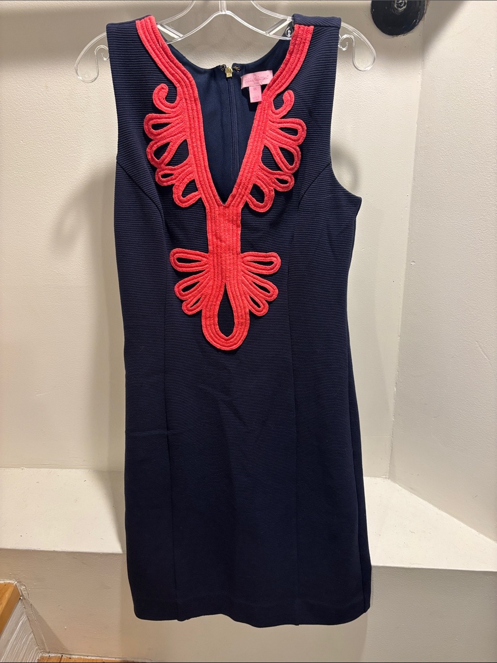 Navy Lilly Pulitzer Sleeveless Shift Dress with Coral Applique